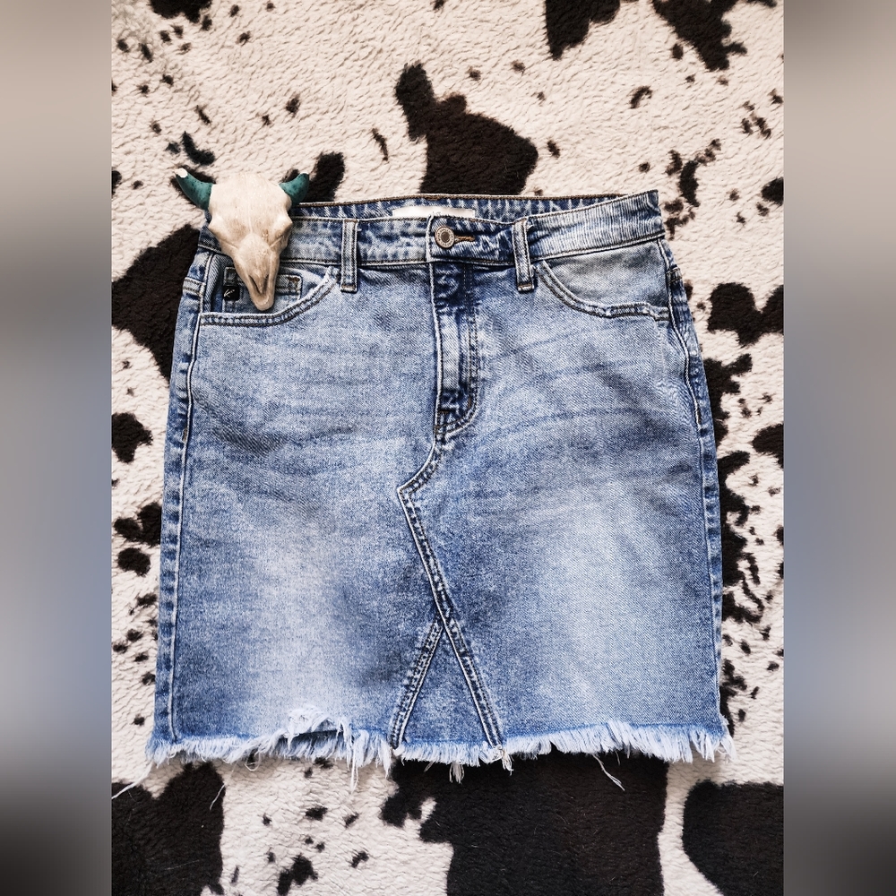 Classic Blue Denim Mini Skirt - Distressed Hem